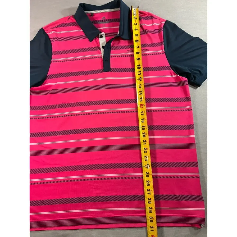 Adidas Golf Polo Men’s Large Pink Navy Striped The Players Championship Shirt